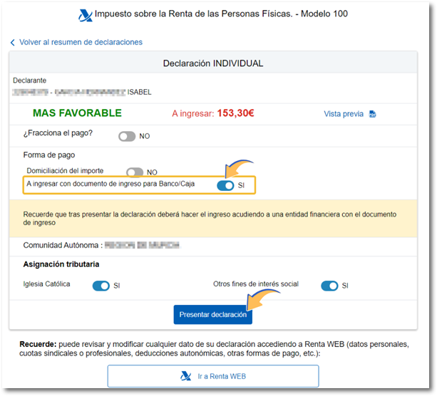 Ingreso en Banco o Caja